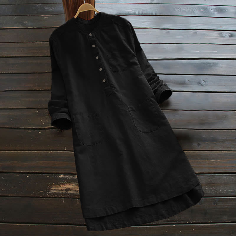 Solid Buttons Long Sleeve Women's Shirt With Pockets