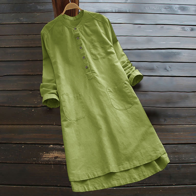 Solid Buttons Long Sleeve Women's Shirt With Pockets