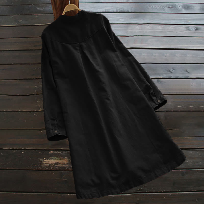 Solid Buttons Long Sleeve Women's Shirt With Pockets