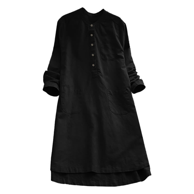 Solid Buttons Long Sleeve Women's Shirt With Pockets