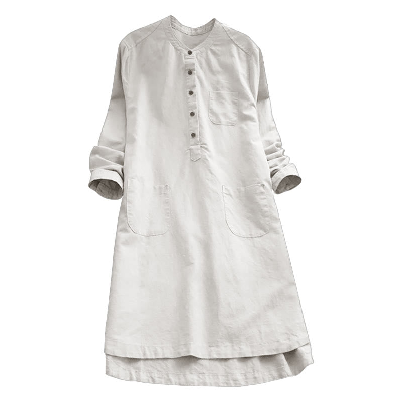 Solid Buttons Long Sleeve Women's Shirt With Pockets