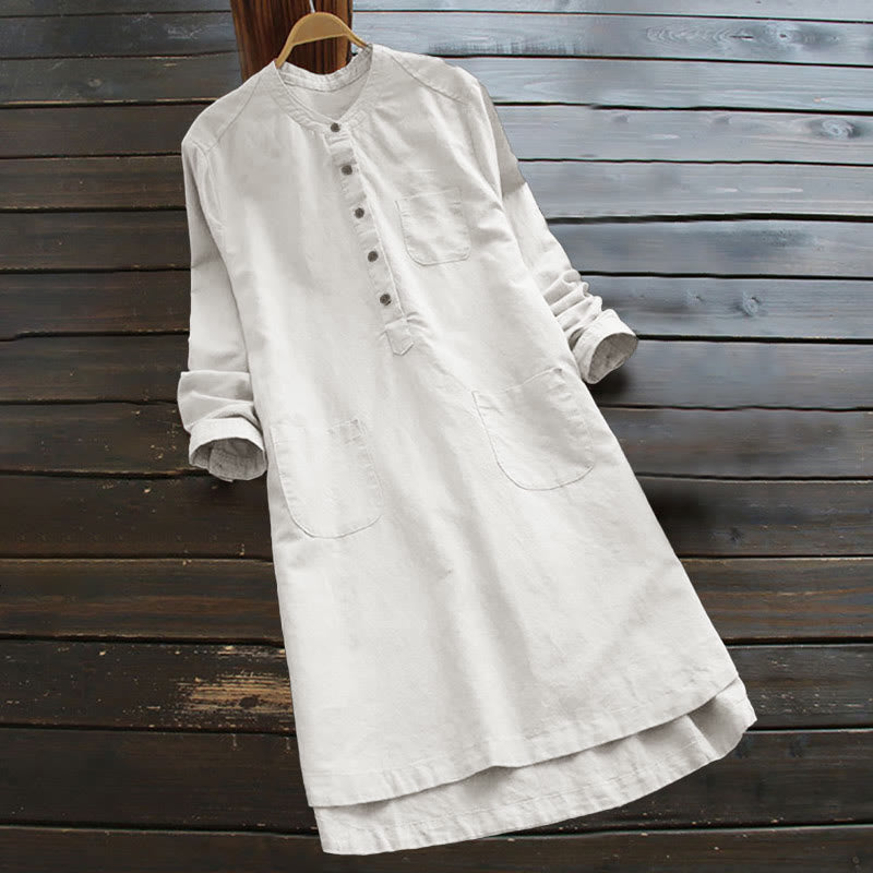 Solid Buttons Long Sleeve Women's Shirt With Pockets