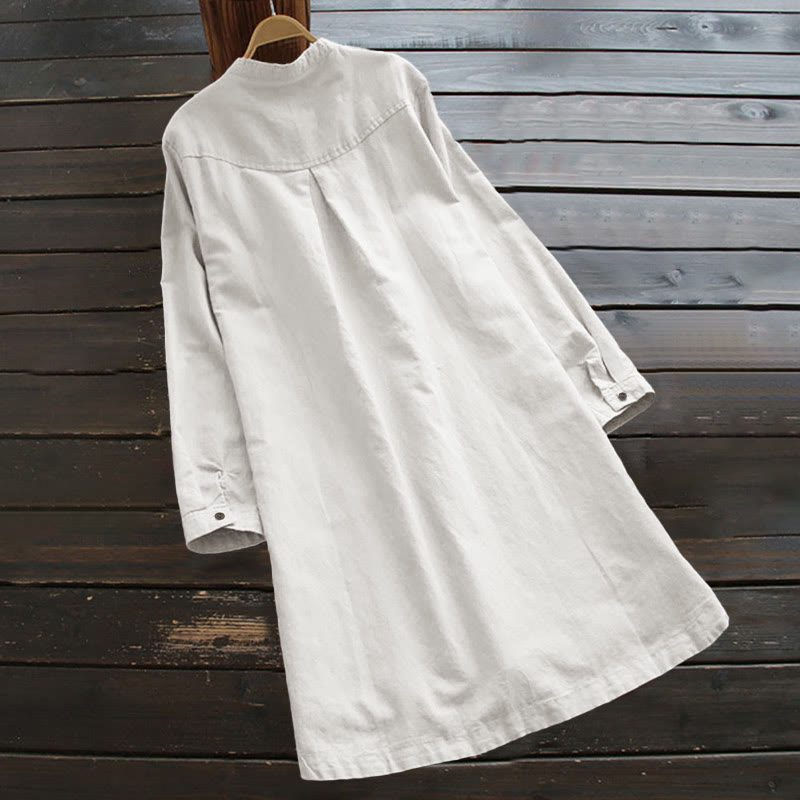 Solid Buttons Long Sleeve Women's Shirt With Pockets