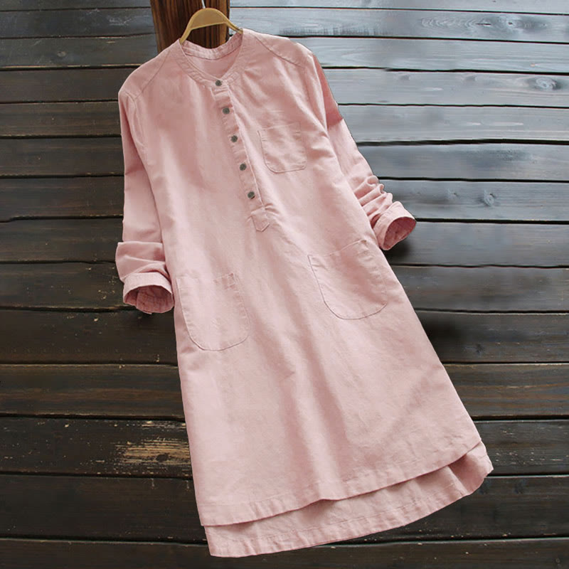 Solid Buttons Long Sleeve Women's Shirt With Pockets