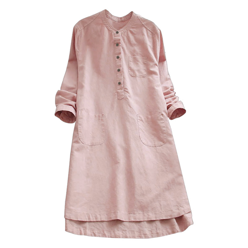 Solid Buttons Long Sleeve Women's Shirt With Pockets