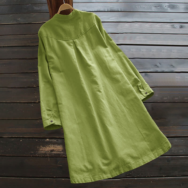 Solid Buttons Long Sleeve Women's Shirt With Pockets