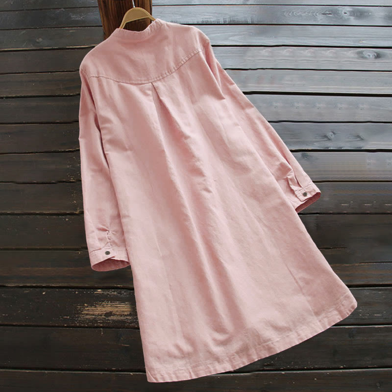Solid Buttons Long Sleeve Women's Shirt With Pockets