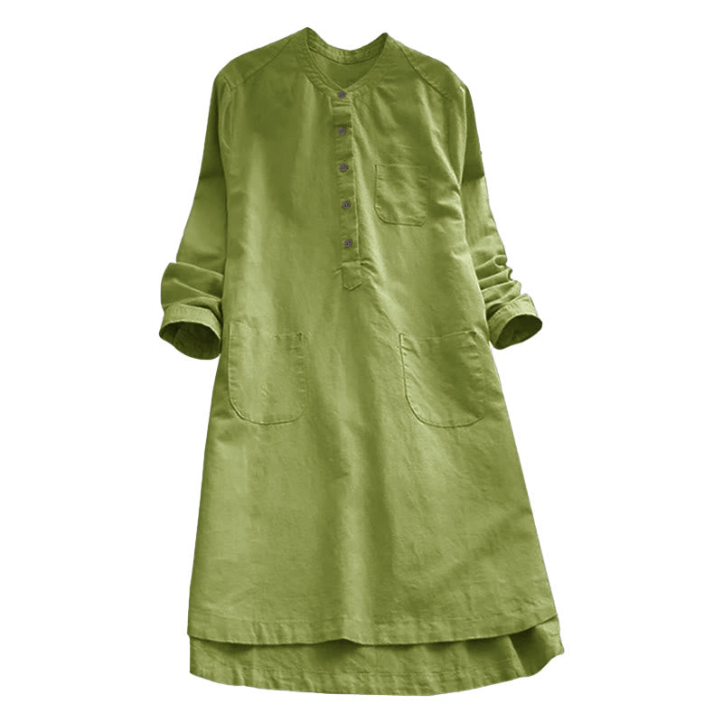 Solid Buttons Long Sleeve Women's Shirt With Pockets