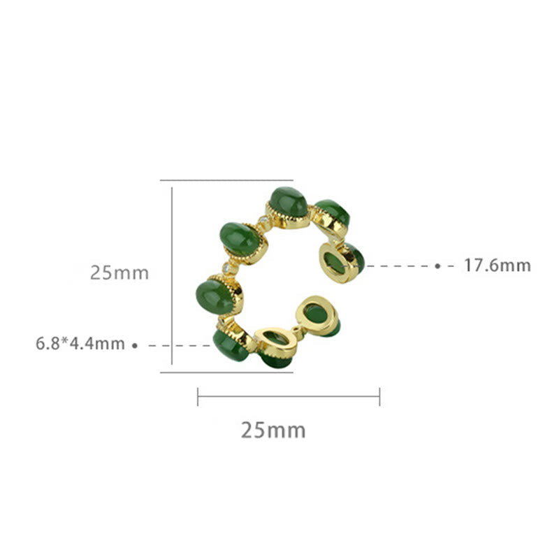 Minimalist 925 Sterling Silver Gold-Tone Hetian Cyan Jade Adjustable Ring