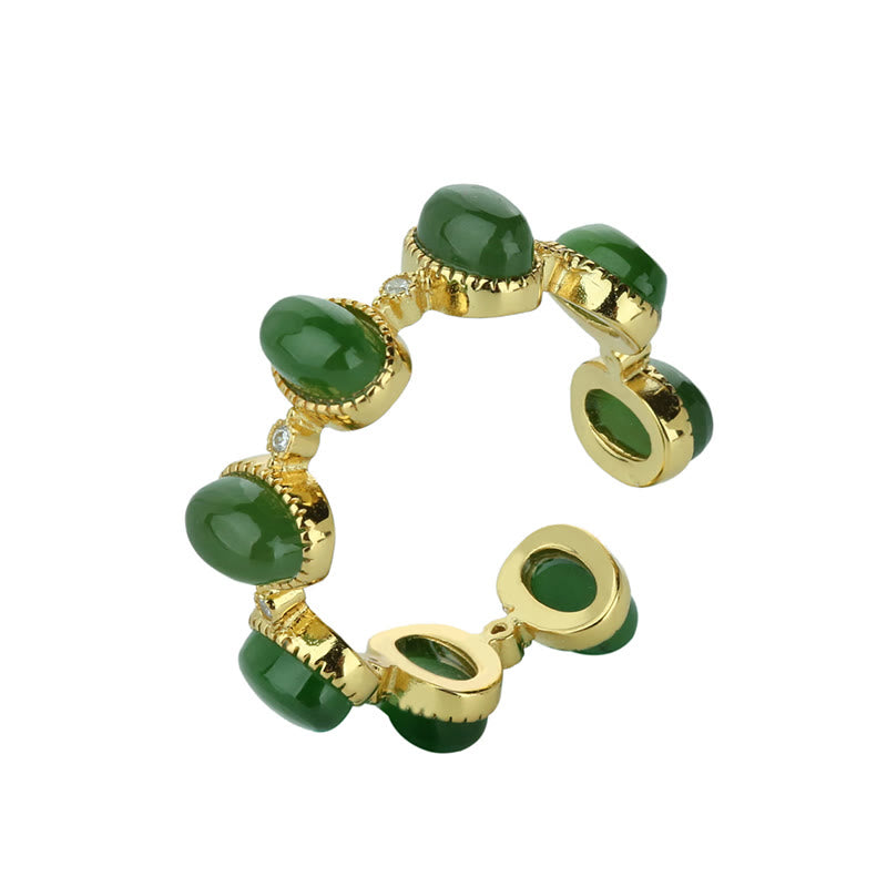 Minimalist 925 Sterling Silver Gold-Tone Hetian Cyan Jade Adjustable Ring
