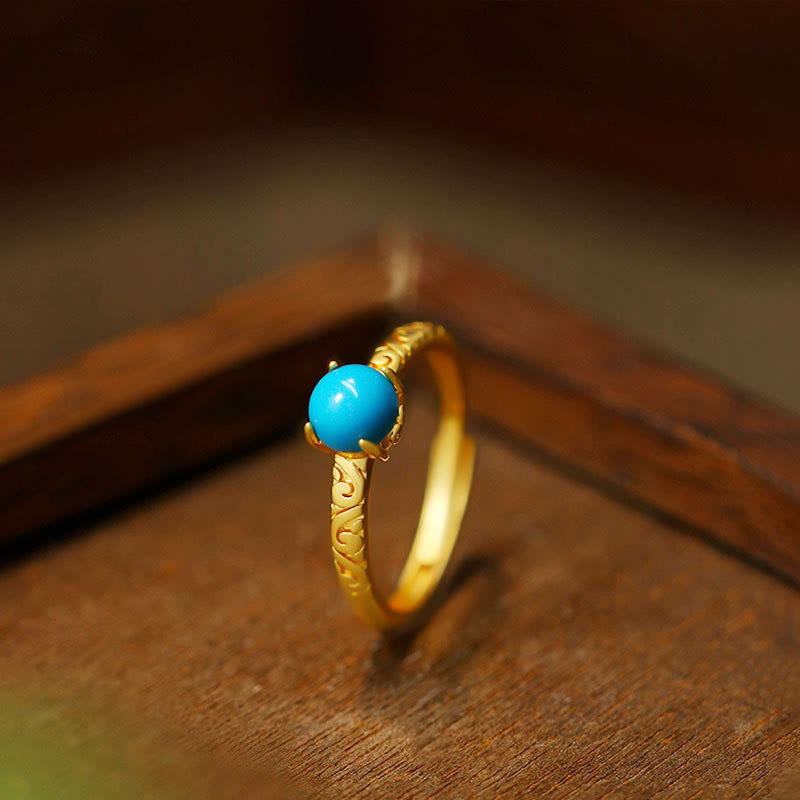 Simple Design Turquoise Protection Copper Adjustable Ring