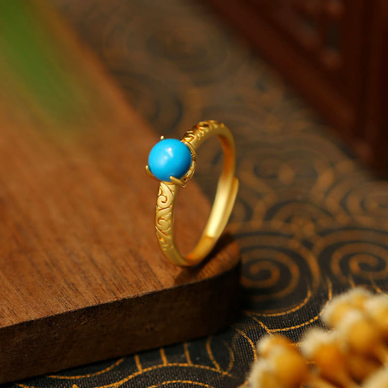 Simple Design Turquoise Protection Copper Adjustable Ring