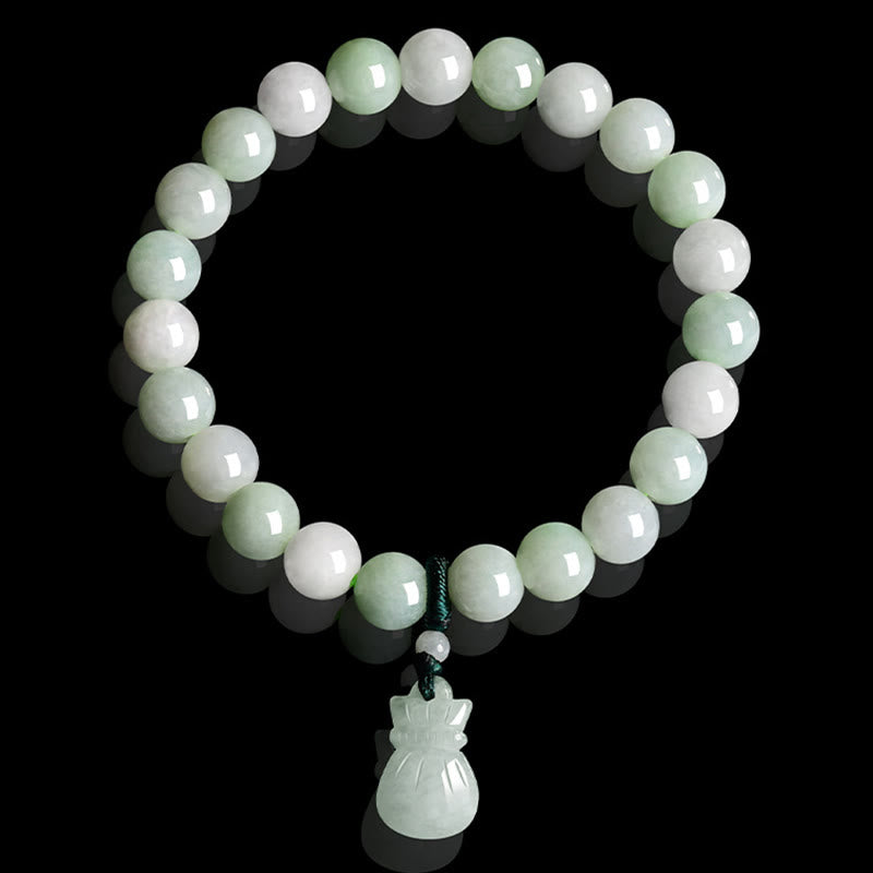 Natural Jade Hand-Carved Money Bag Charm Abundance Bracelet