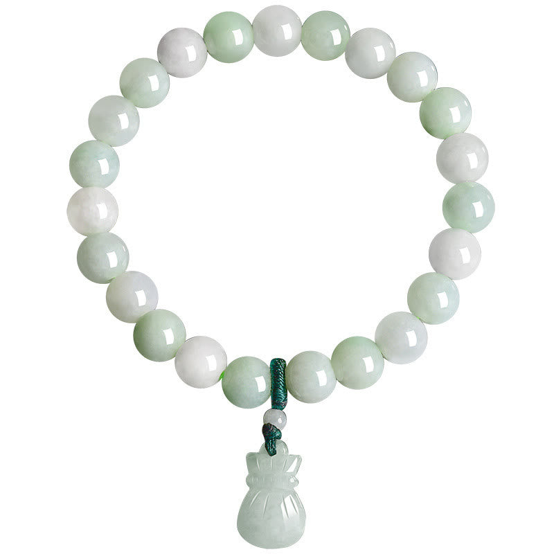 Natural Jade Hand-Carved Money Bag Charm Abundance Bracelet