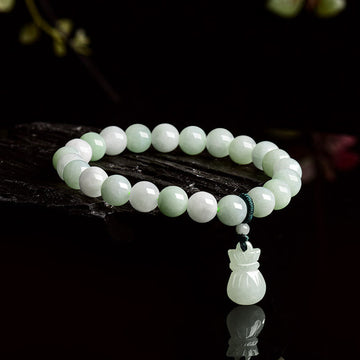 Natural Jade Hand-Carved Money Bag Charm Abundance Bracelet