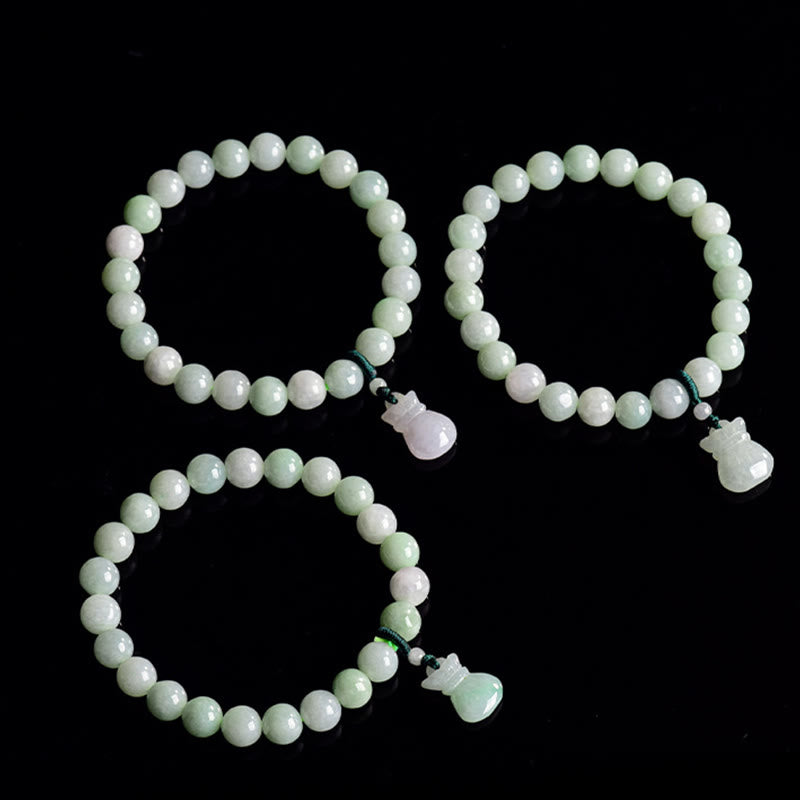 Natural Jade Hand-Carved Money Bag Charm Abundance Bracelet