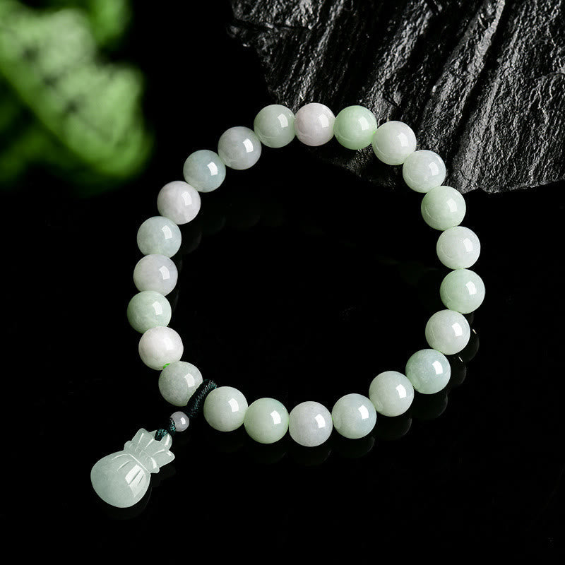 Natural Jade Hand-Carved Money Bag Charm Abundance Bracelet