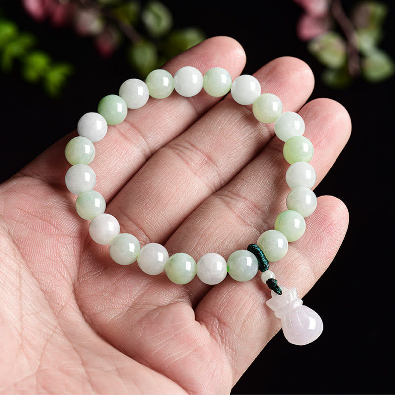 Natural Jade Hand-Carved Money Bag Charm Abundance Bracelet