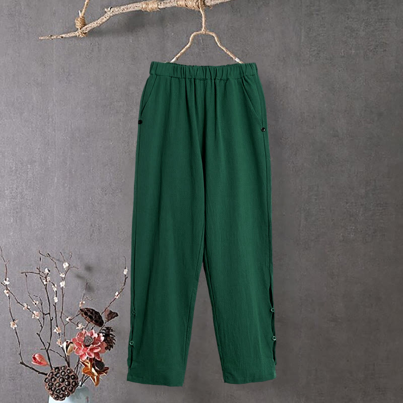 Tactile Cotton Linen Tapered Meditation Pants with Elastic Waist