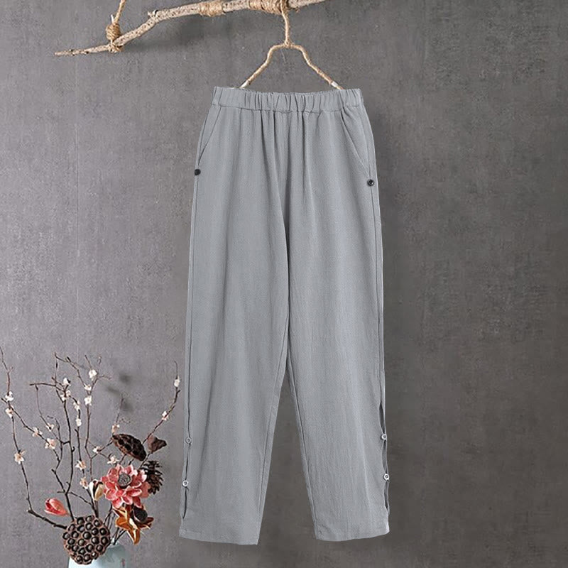 Tactile Cotton Linen Tapered Meditation Pants with Elastic Waist