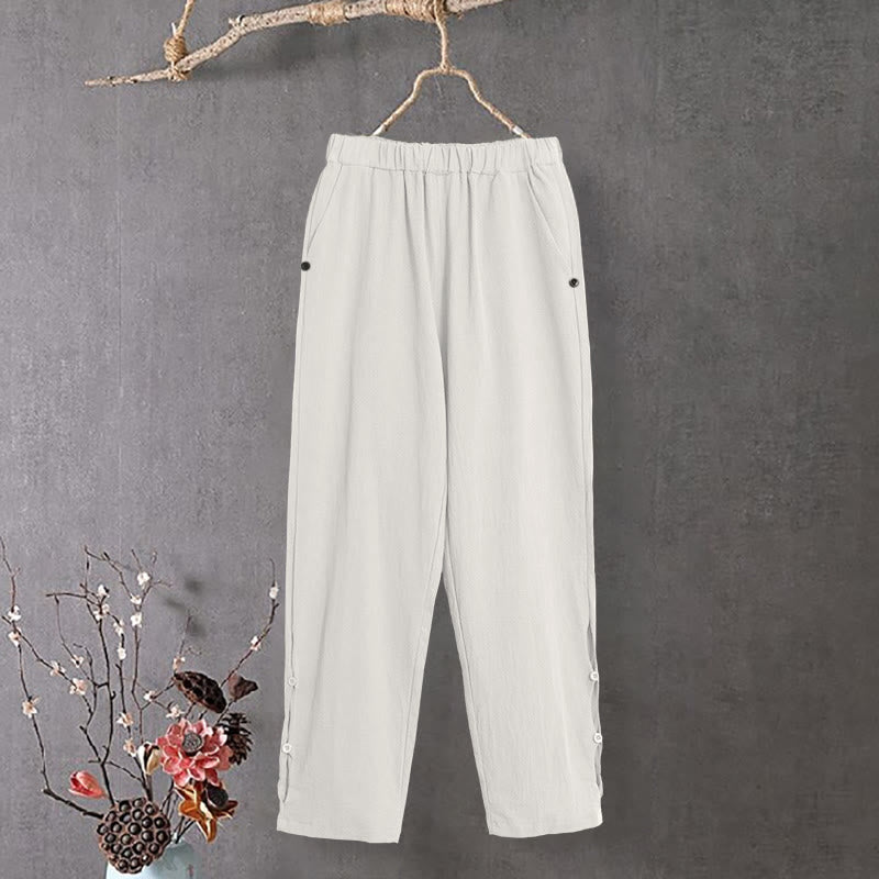 Tactile Cotton Linen Tapered Meditation Pants with Elastic Waist