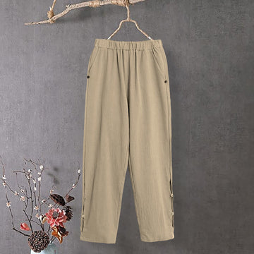 Tactile Cotton Linen Tapered Meditation Pants with Elastic Waist