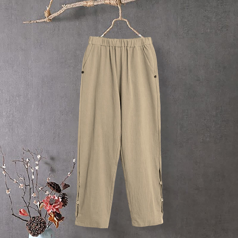 Tactile Cotton Linen Tapered Meditation Pants with Elastic Waist