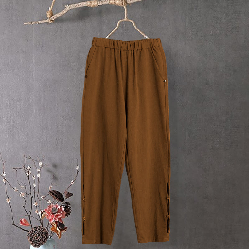 Tactile Cotton Linen Tapered Meditation Pants with Elastic Waist