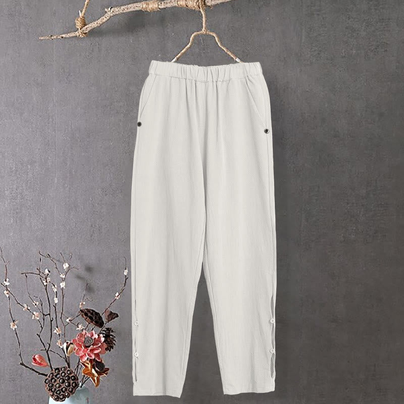 Tactile Cotton Linen Tapered Meditation Pants with Elastic Waist