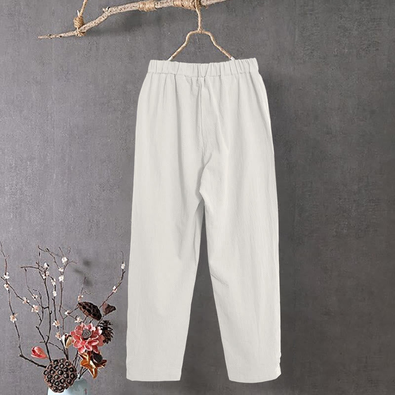 Tactile Cotton Linen Tapered Meditation Pants with Elastic Waist