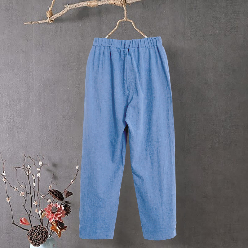 Tactile Cotton Linen Tapered Meditation Pants with Elastic Waist
