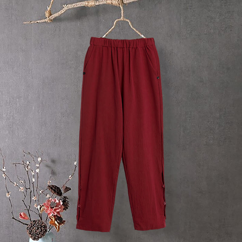 Tactile Cotton Linen Tapered Meditation Pants with Elastic Waist
