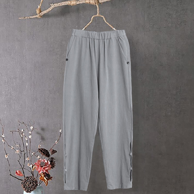 Tactile Cotton Linen Tapered Meditation Pants with Elastic Waist