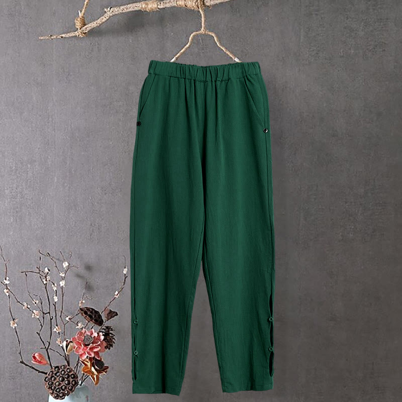 Tactile Cotton Linen Tapered Meditation Pants with Elastic Waist