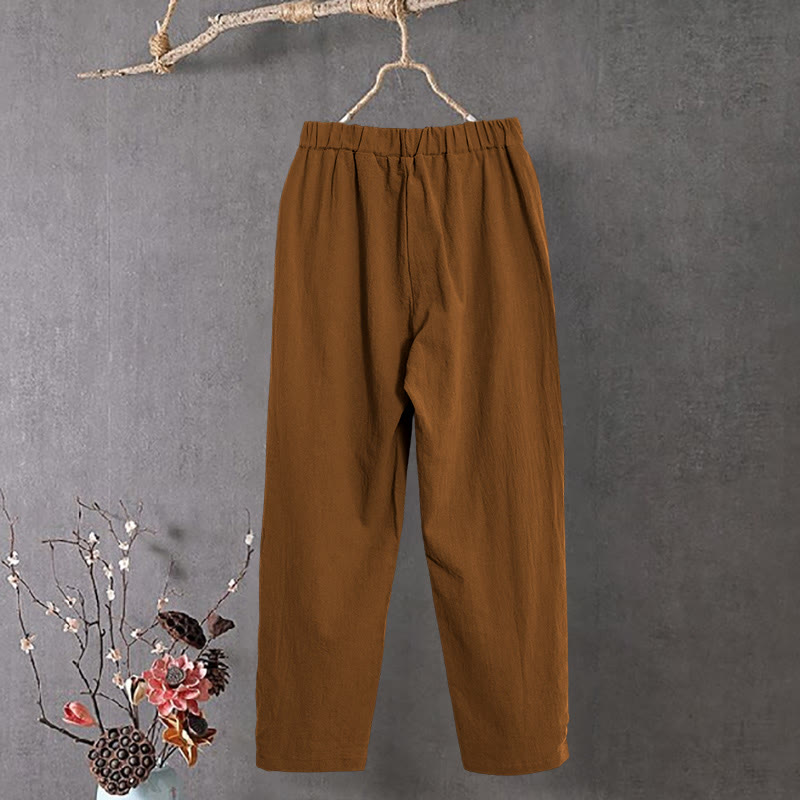 Tactile Cotton Linen Tapered Meditation Pants with Elastic Waist