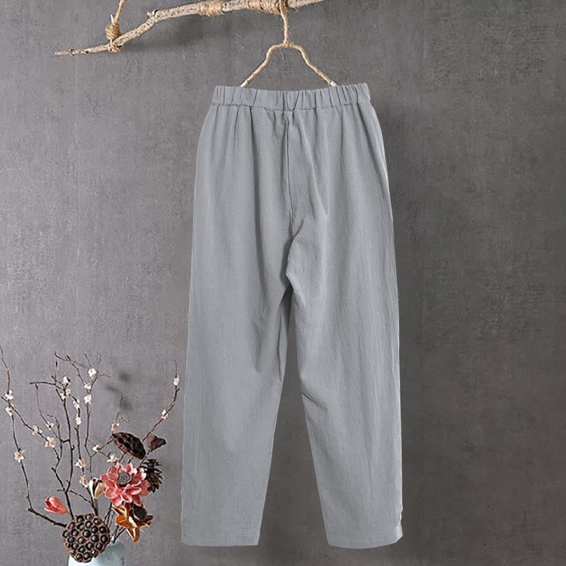Tactile Cotton Linen Tapered Meditation Pants with Elastic Waist