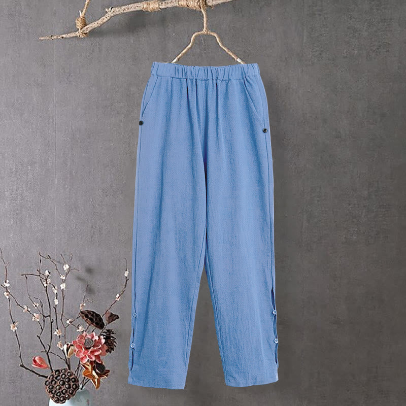 Tactile Cotton Linen Tapered Meditation Pants with Elastic Waist