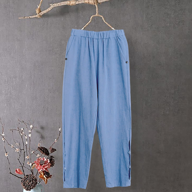 Tactile Cotton Linen Tapered Meditation Pants with Elastic Waist