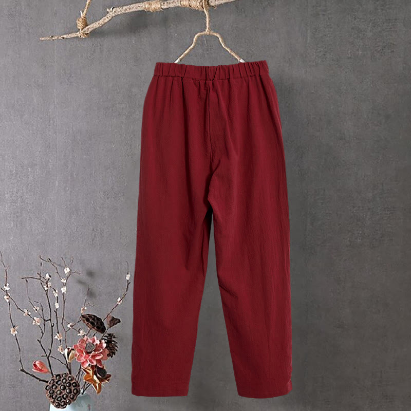 Tactile Cotton Linen Tapered Meditation Pants with Elastic Waist