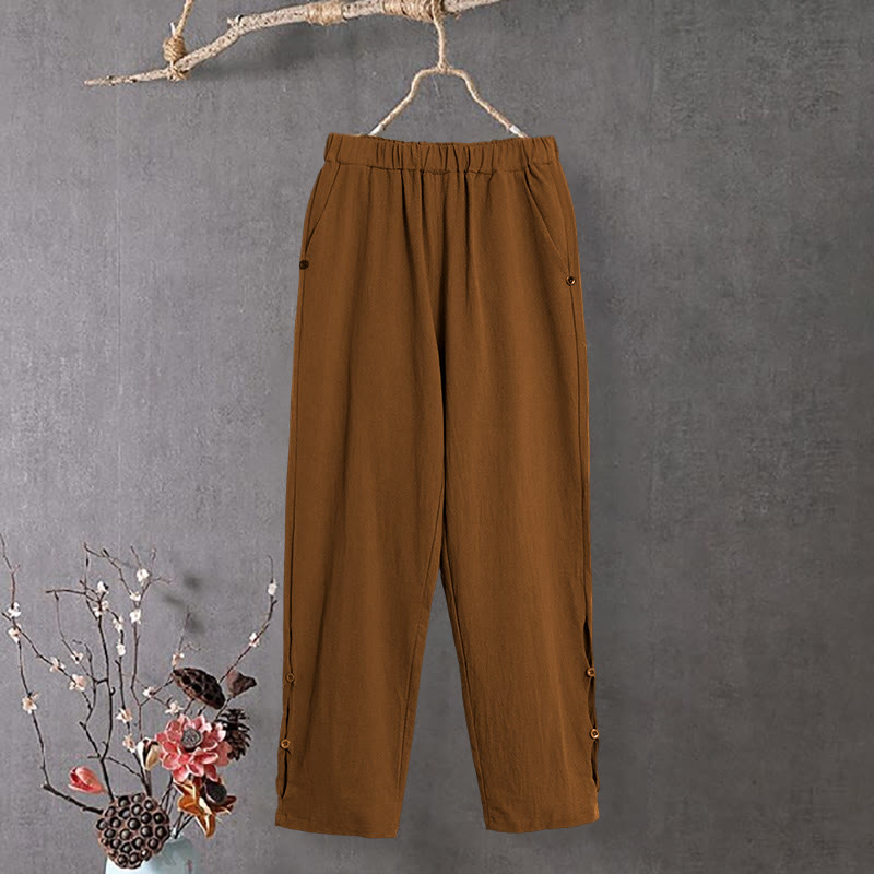 Tactile Cotton Linen Tapered Meditation Pants with Elastic Waist