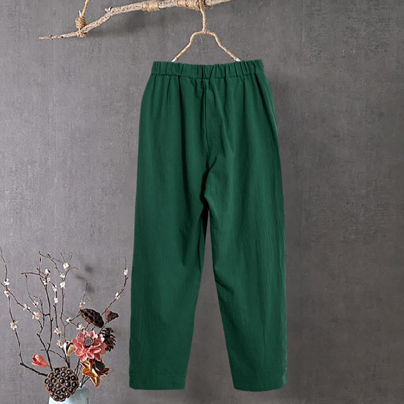 Tactile Cotton Linen Tapered Meditation Pants with Elastic Waist