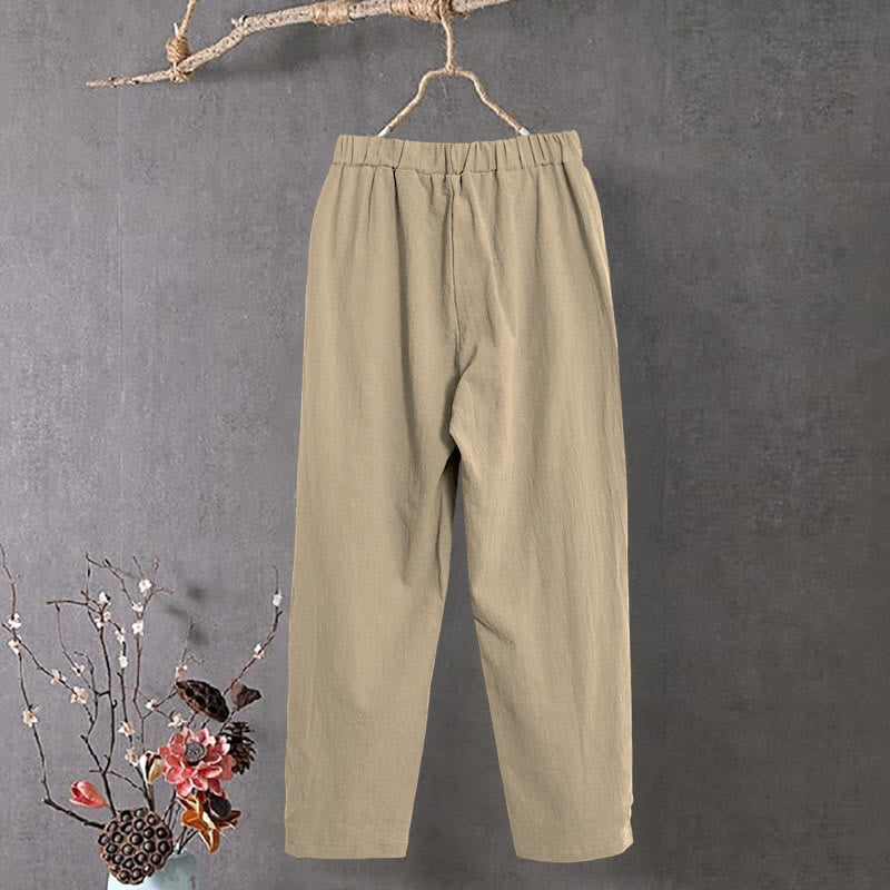 Tactile Cotton Linen Tapered Meditation Pants with Elastic Waist