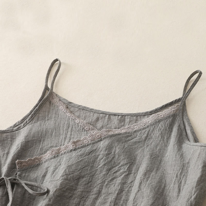 Vintage Side Lace-up Splicing Lace V-neck Sleeveless Women's Vest