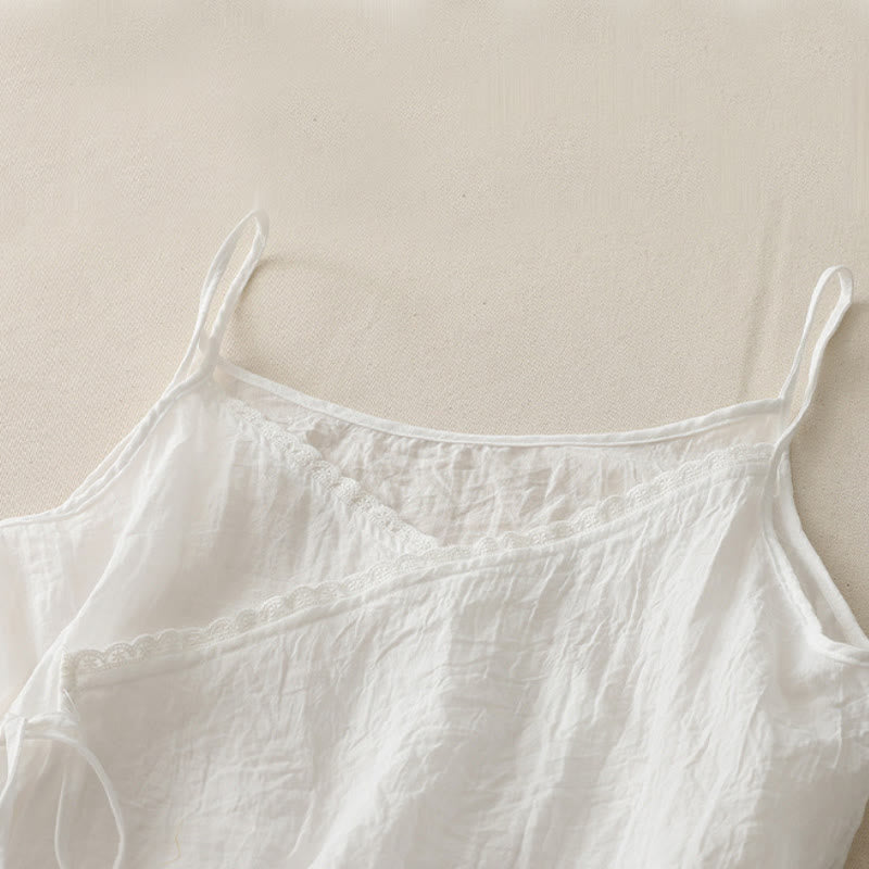 Vintage Side Lace-up Splicing Lace V-neck Sleeveless Women's Vest