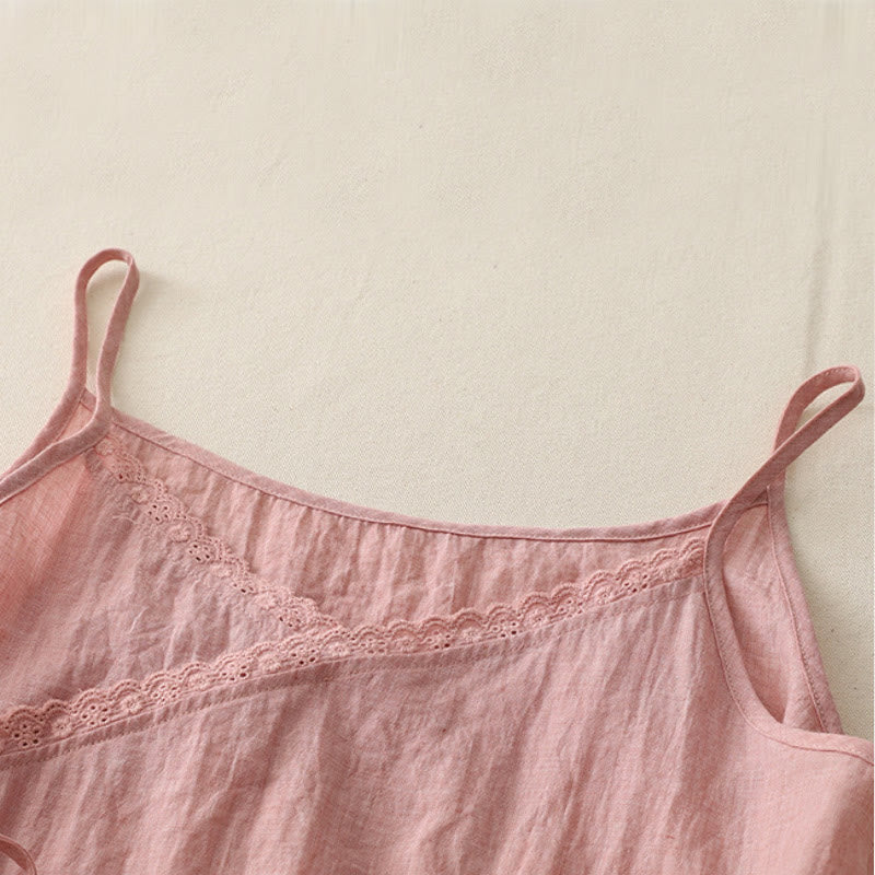 Vintage Side Lace-up Splicing Lace V-neck Sleeveless Women's Vest