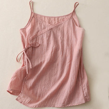 Vintage Side Lace-up Splicing Lace V-neck Sleeveless Women's Vest