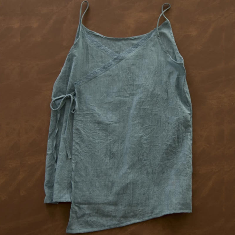 Vintage Side Lace-up Splicing Lace V-neck Sleeveless Women's Vest