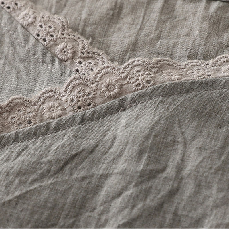 Vintage Side Lace-up Splicing Lace V-neck Sleeveless Women's Vest