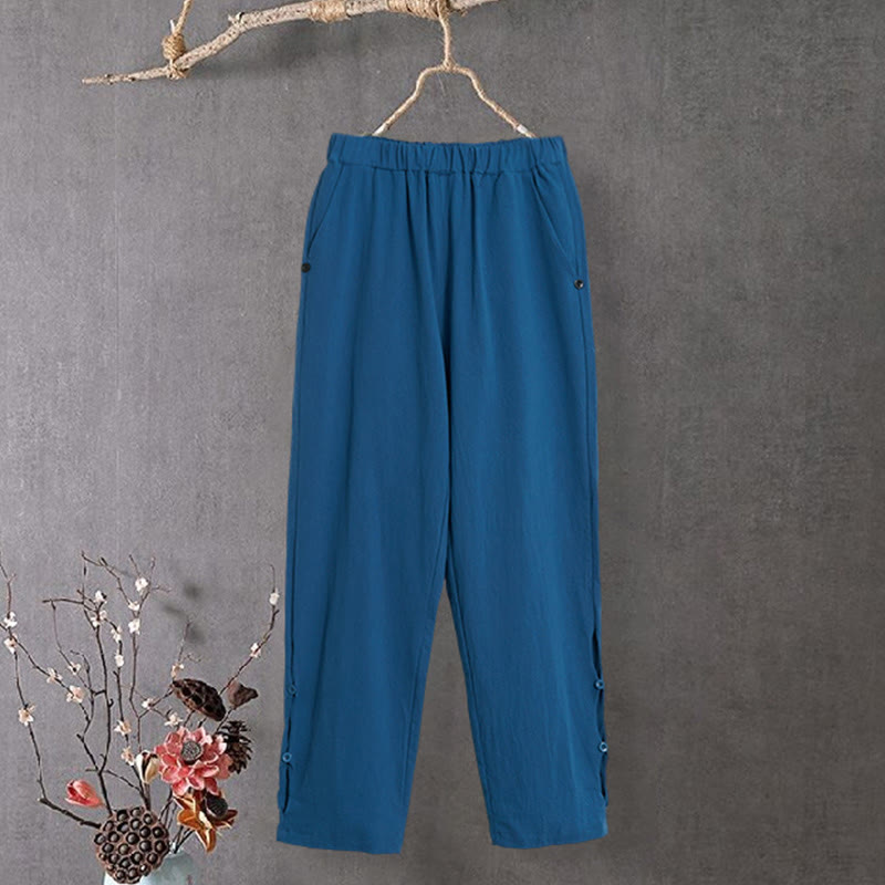 Tactile Cotton Linen Tapered Meditation Pants with Elastic Waist