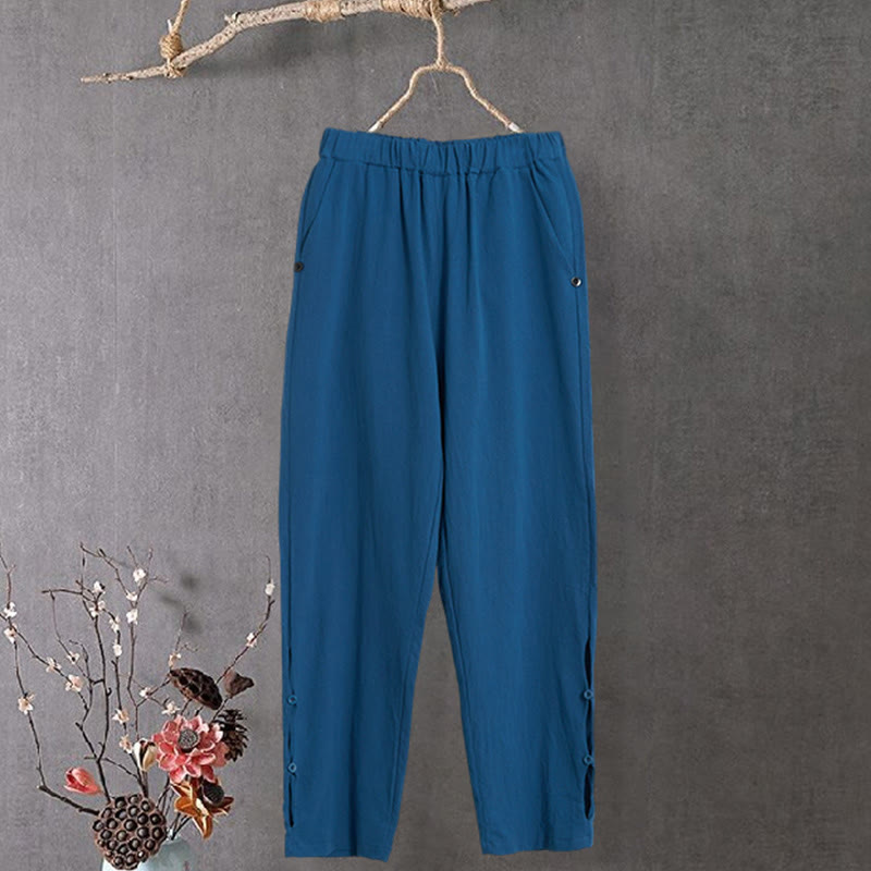 Tactile Cotton Linen Tapered Meditation Pants with Elastic Waist